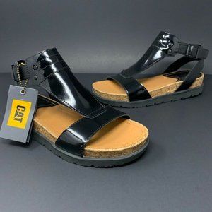 Caterpillar Inc. Womens Mystic T-Strap Sandals Black Leather Buckle 6.5 New
